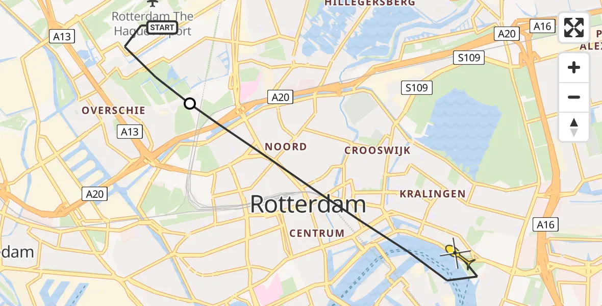 Routekaart van de vlucht: Lifeliner 2 naar Rotterdam, Pilotenpad