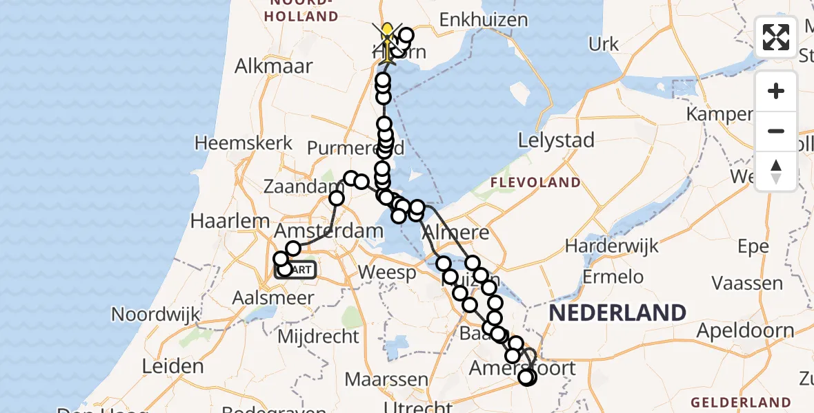 Routekaart van de vlucht: Politieheli naar Zwaag, Loevesteinse Randweg