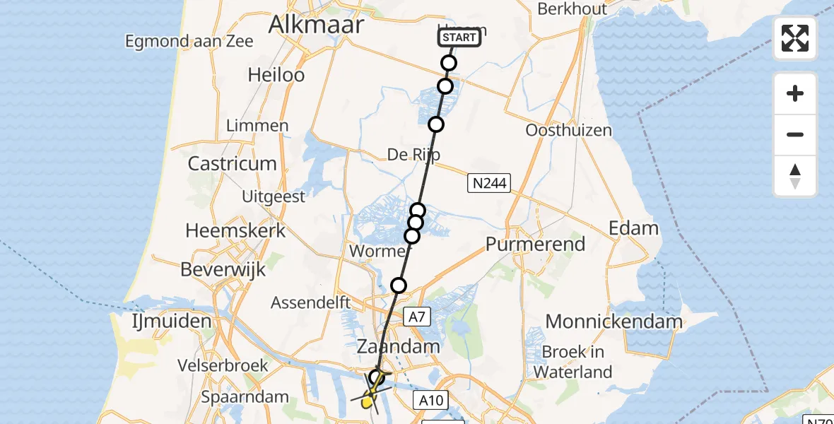 Routekaart van de vlucht: Lifeliner 1 naar Amsterdam Heliport, Molenweg