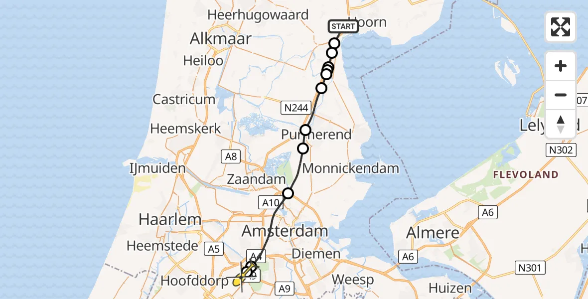 Routekaart van de vlucht: Politieheli naar Schiphol, Thermiekstraat