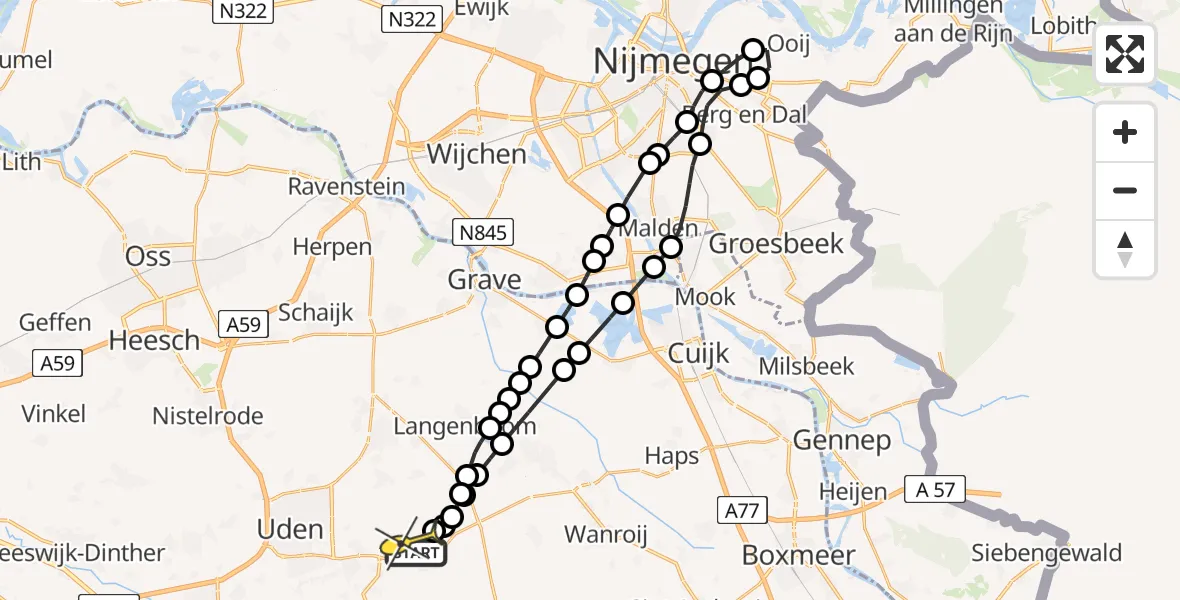 Routekaart van de vlucht: Lifeliner 3 naar Vliegbasis Volkel, Kouwedijk