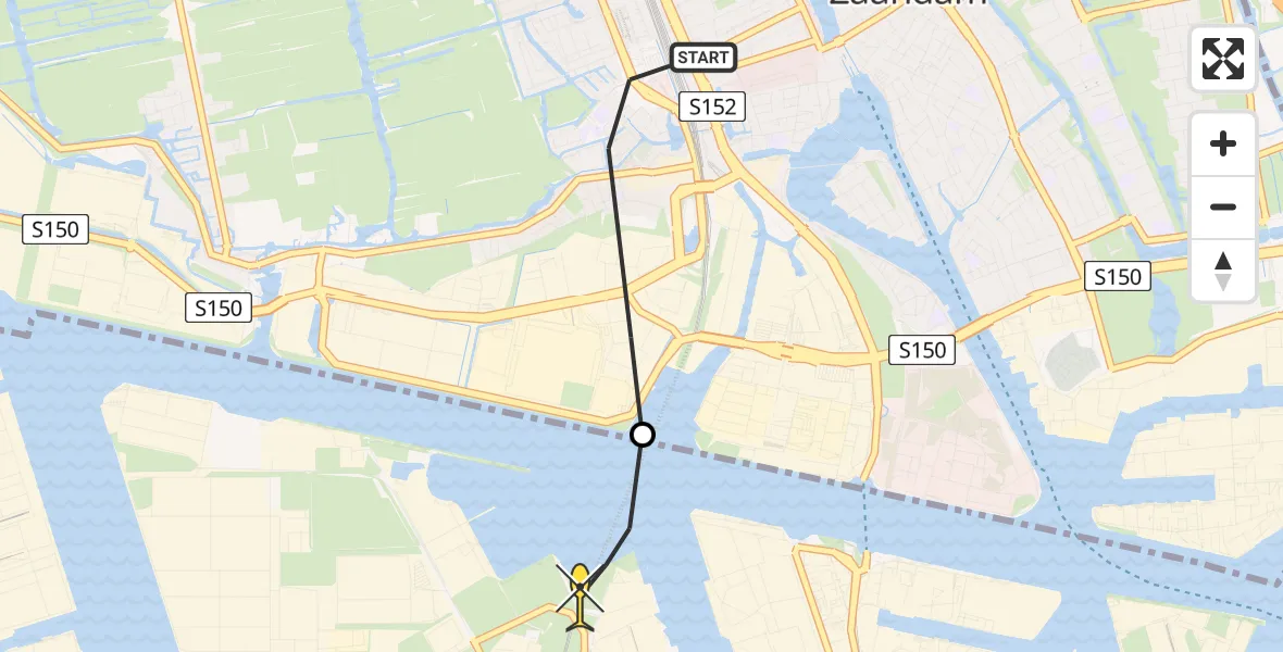 Routekaart van de vlucht: Lifeliner 1 naar Amsterdam Heliport, Capriweg