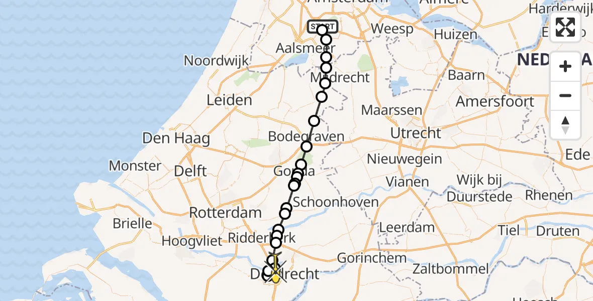 Routekaart van de vlucht: Politieheli naar Dordrecht, Thermiekstraat