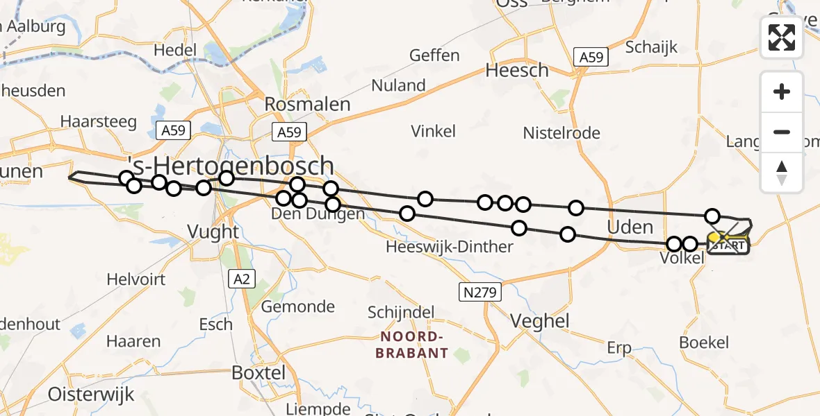 Routekaart van de vlucht: Lifeliner 3 naar Vliegbasis Volkel, Zeelandsedijk