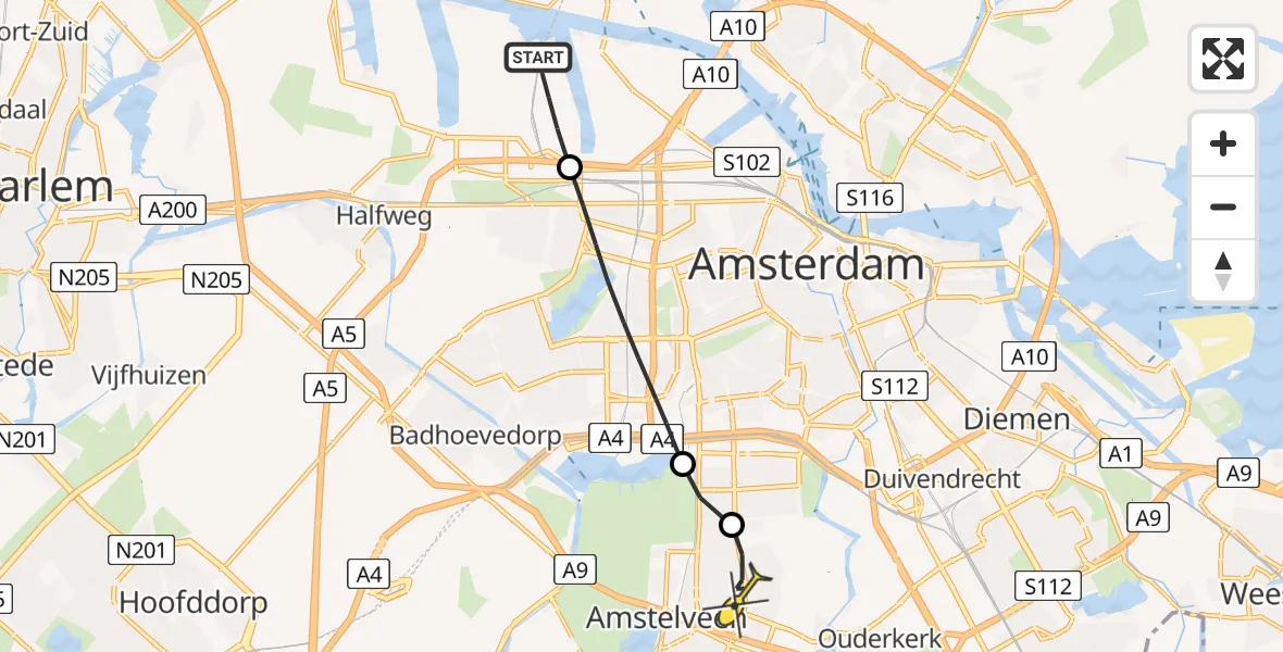 Routekaart van de vlucht: Lifeliner 1 naar Amstelveen, Stippenterras