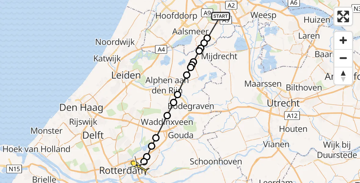 Routekaart van de vlucht: Lifeliner 1 naar Rotterdam, Ouderkerkerlaan
