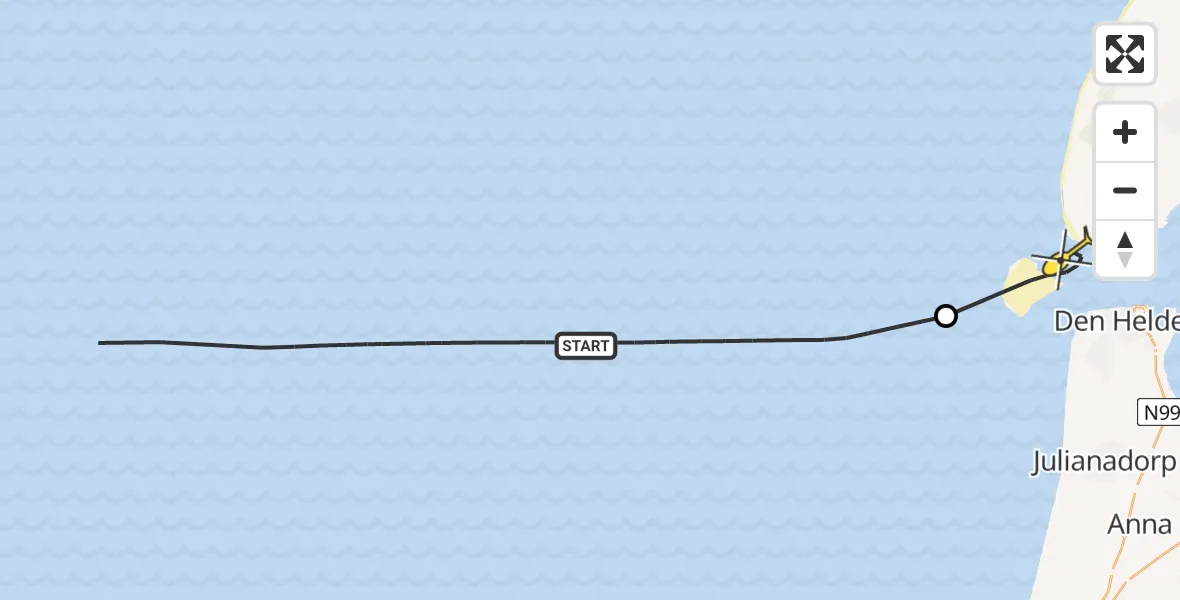 Routekaart van de vlucht: Kustwachthelikopter naar Den Hoorn