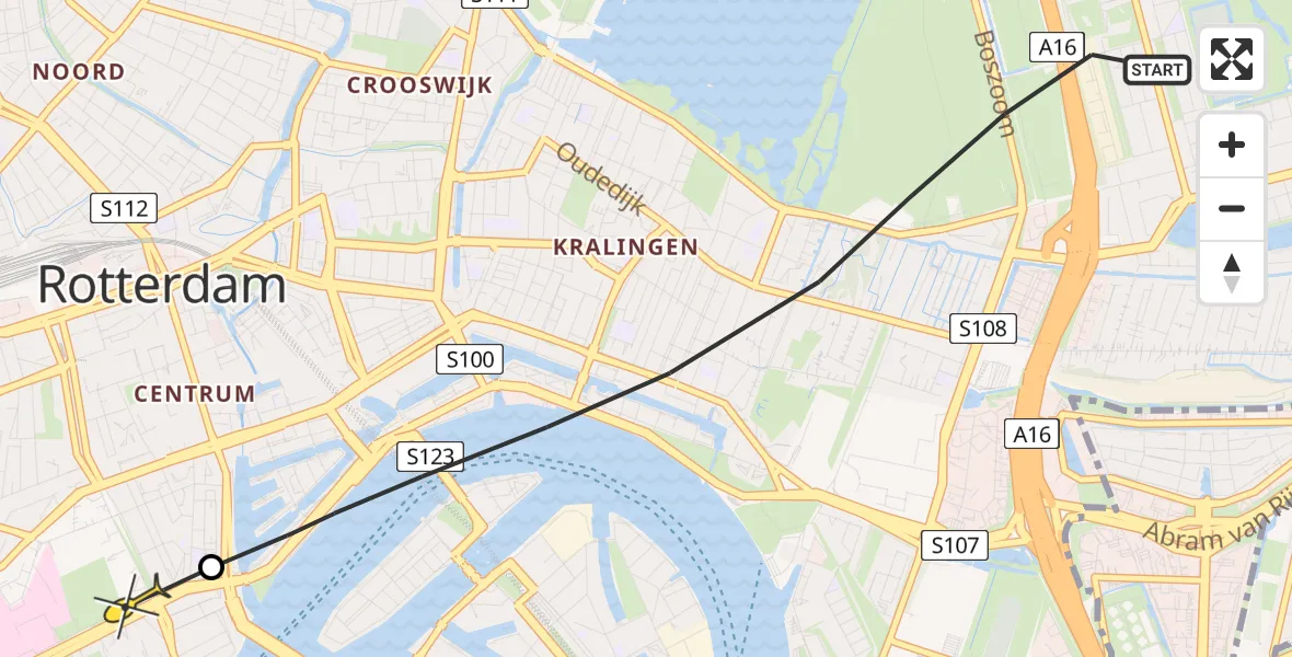 Routekaart van de vlucht: Lifeliner 1 naar Erasmus MC, 's-Gravenweg