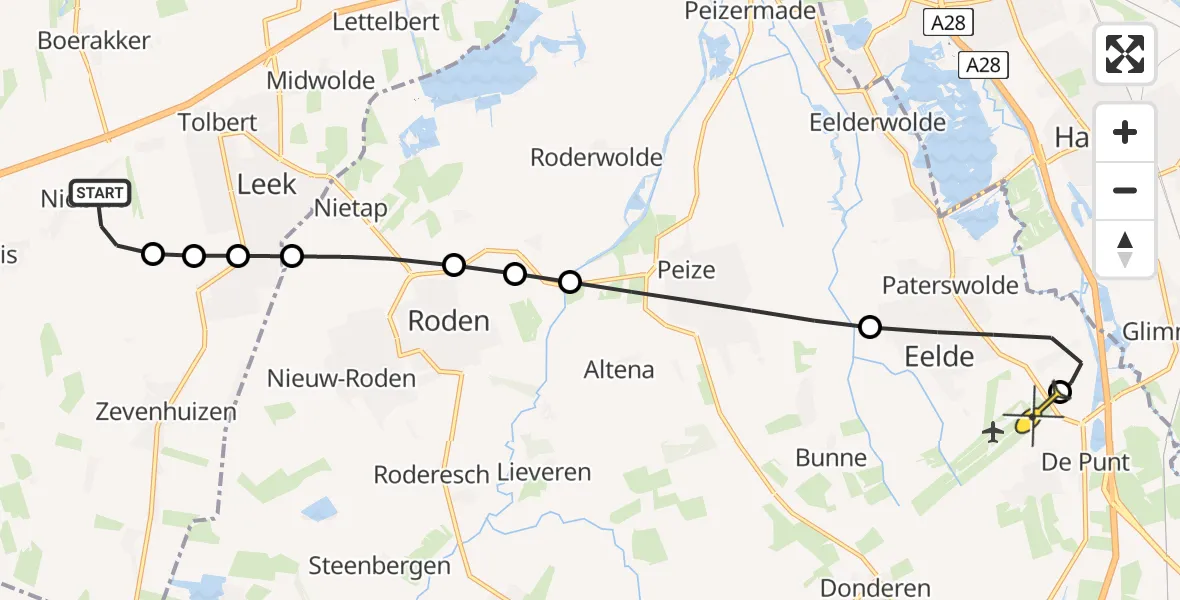 Routekaart van de vlucht: Lifeliner 4 naar Groningen Airport Eelde, Halbe Wiersemaweg