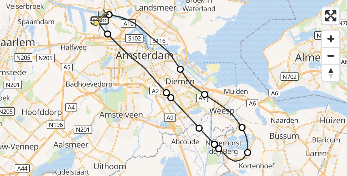 Routekaart van de vlucht: Lifeliner 1 naar Amsterdam Heliport, Suezhaven