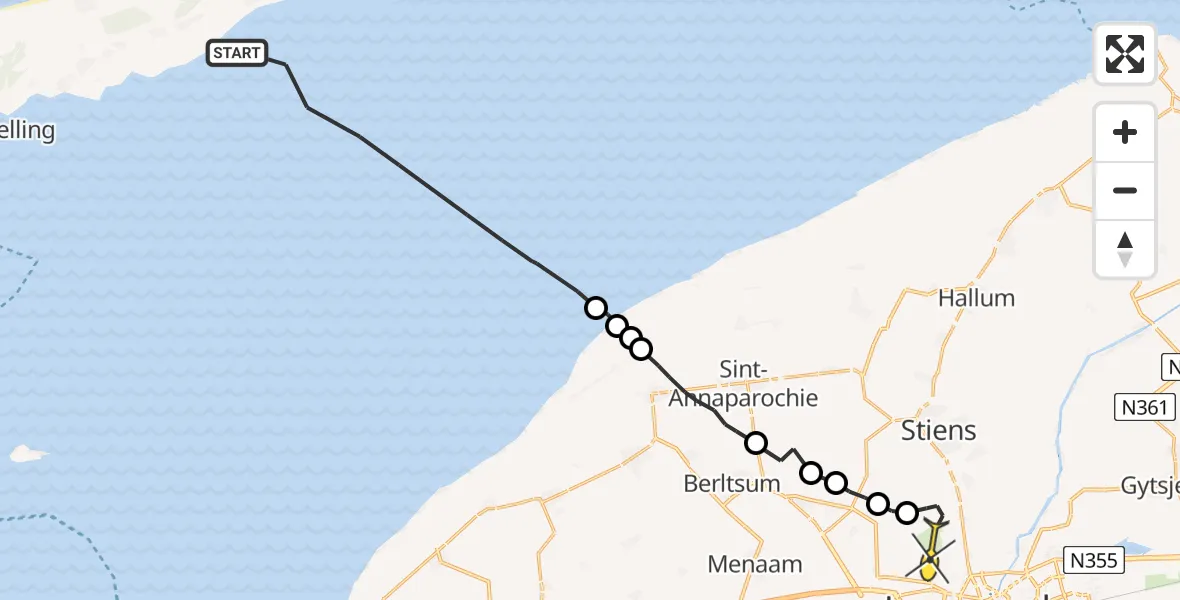 Routekaart van de vlucht: Ambulancehelikopter naar Vliegbasis Leeuwarden, Vingegat