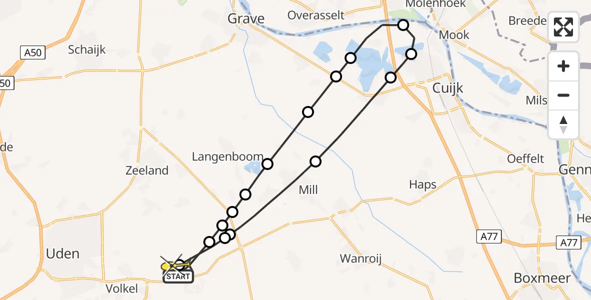 Routekaart van de vlucht: Lifeliner 3 naar Vliegbasis Volkel, Zeelandsedijk