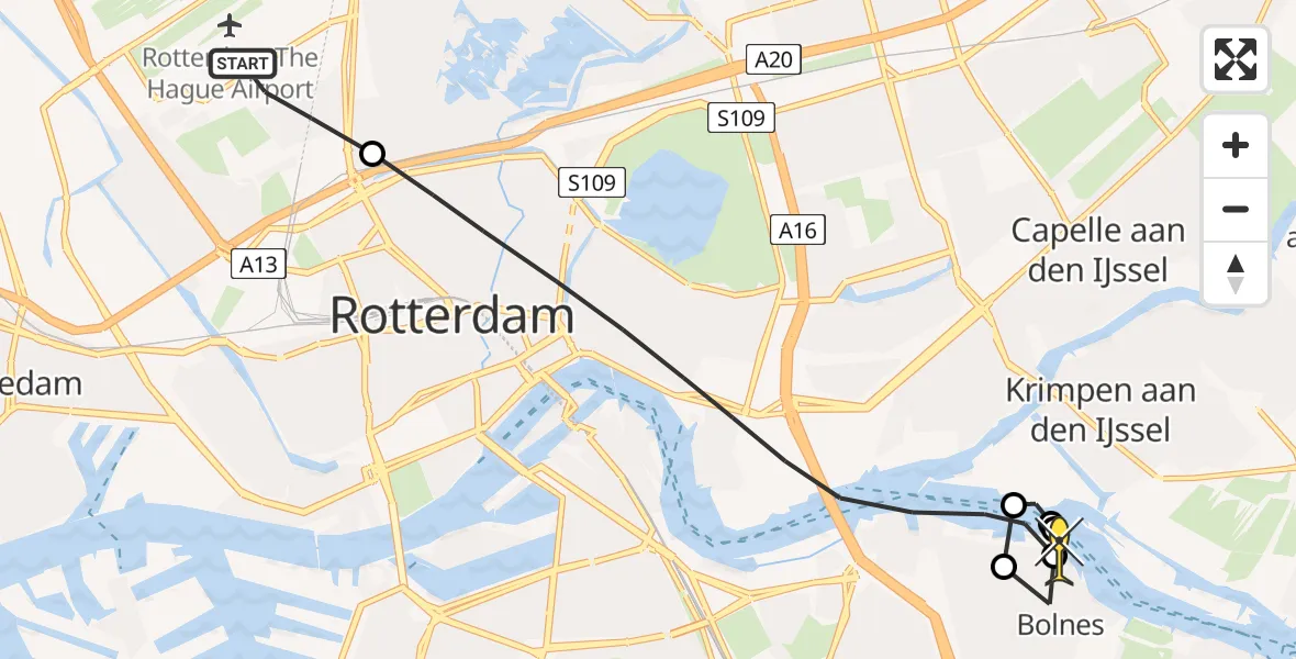 Routekaart van de vlucht: Lifeliner 2 naar Ridderkerk, Rubensstraat