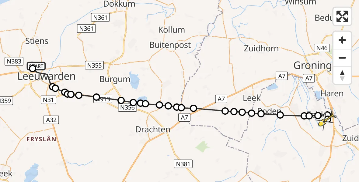 Routekaart van de vlucht: Lifeliner 4 naar Groningen Airport Eelde, Keegsdijkje