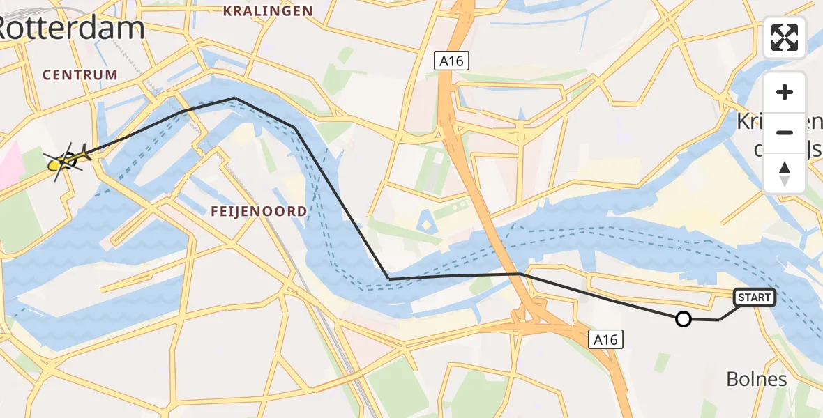 Routekaart van de vlucht: Lifeliner 2 naar Erasmus MC, Deurnesingel