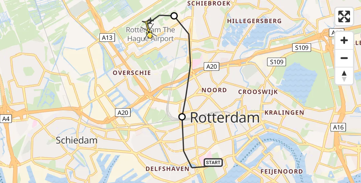 Routekaart van de vlucht: Lifeliner 2 naar Rotterdam The Hague Airport, Mathenesserlaan