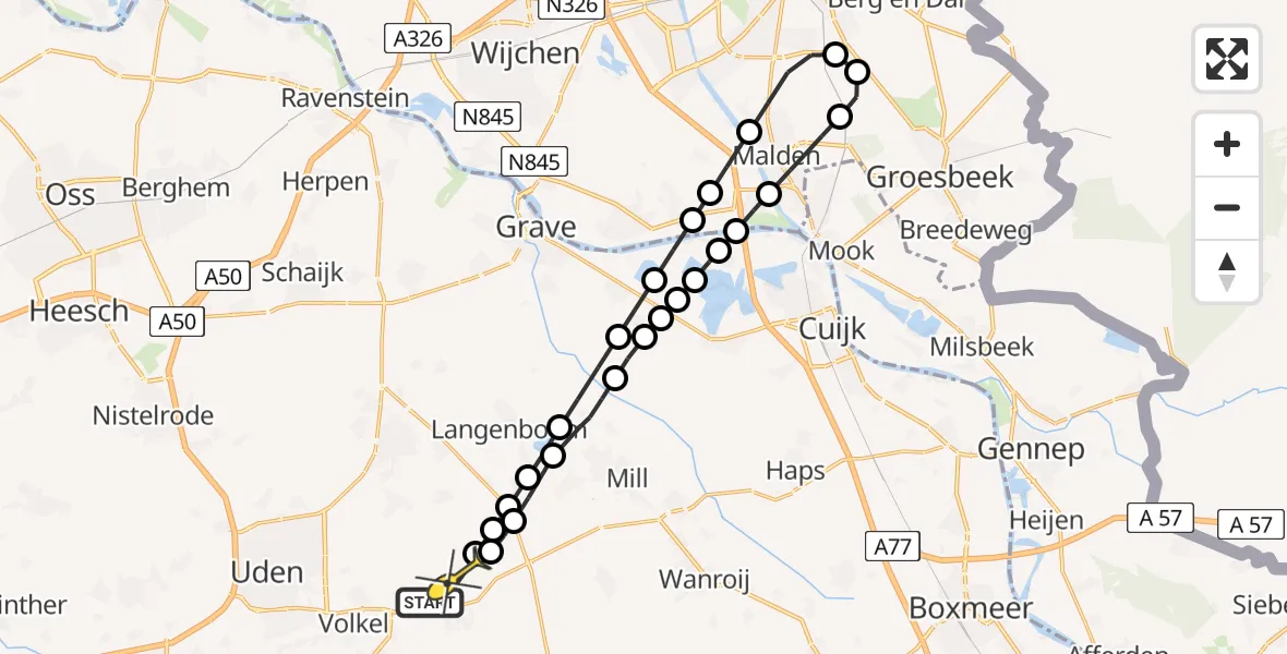 Routekaart van de vlucht: Lifeliner 3 naar Vliegbasis Volkel, Zeelandsedijk