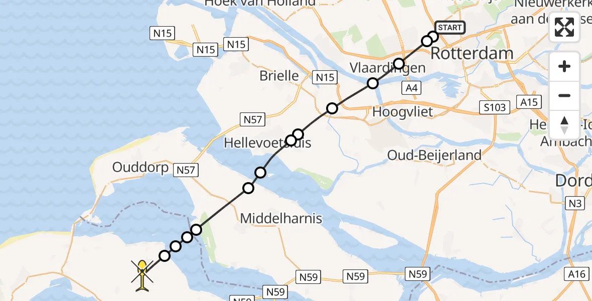 Routekaart van de vlucht: Lifeliner 2 naar Zonnemaire, Brandenburgbaan