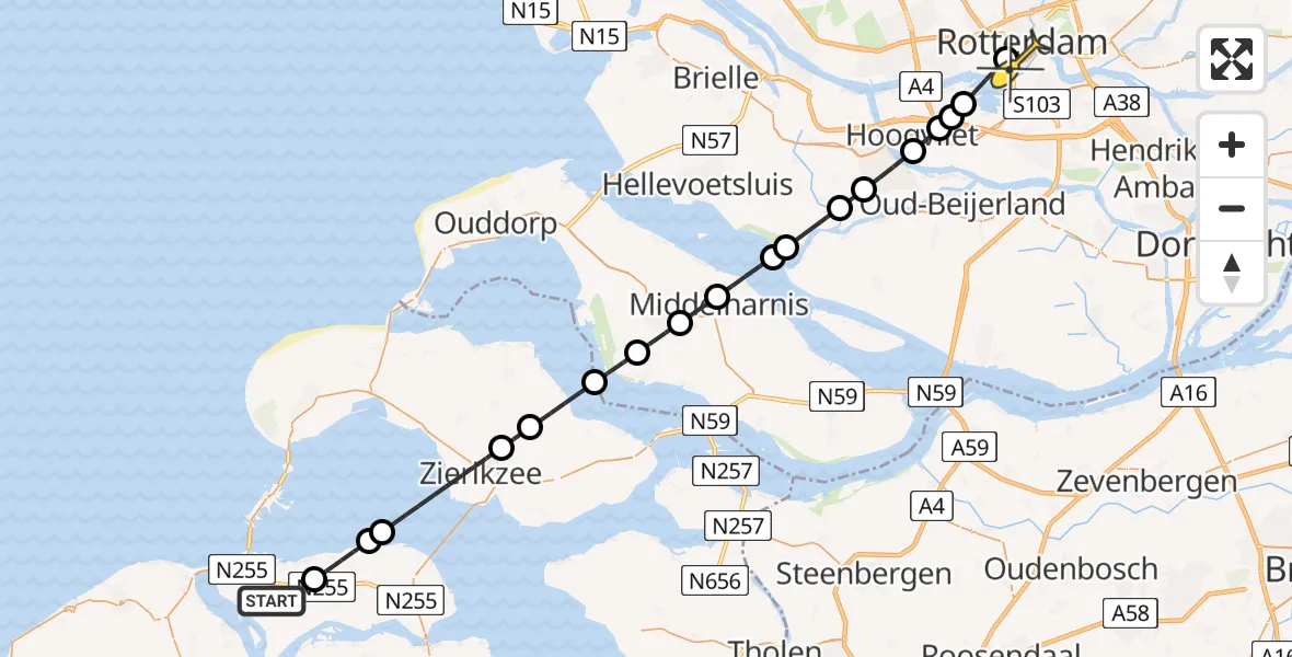 Routekaart van de vlucht: Lifeliner 2 naar Erasmus MC, Stekeldijk