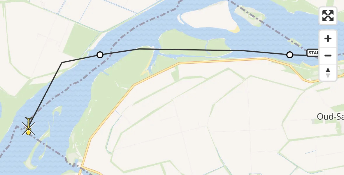 Routekaart van de vlucht: Kustwachthelikopter naar Wolphaartsdijk, Muidenweg