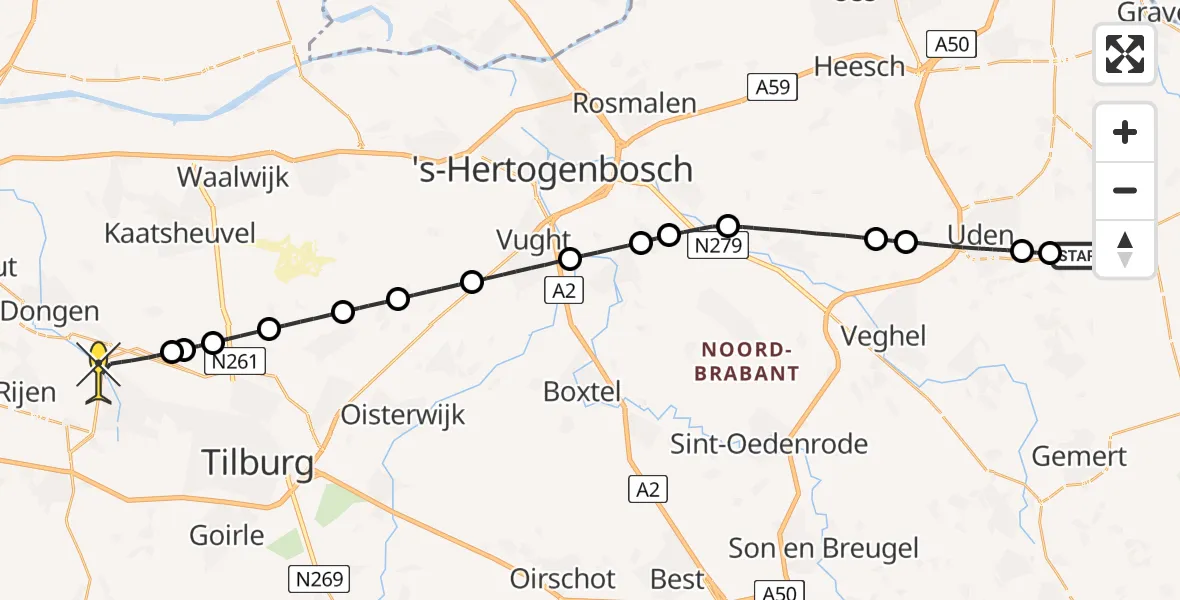 Routekaart van de vlucht: Politieheli naar Hulten, Zeelandsedijk