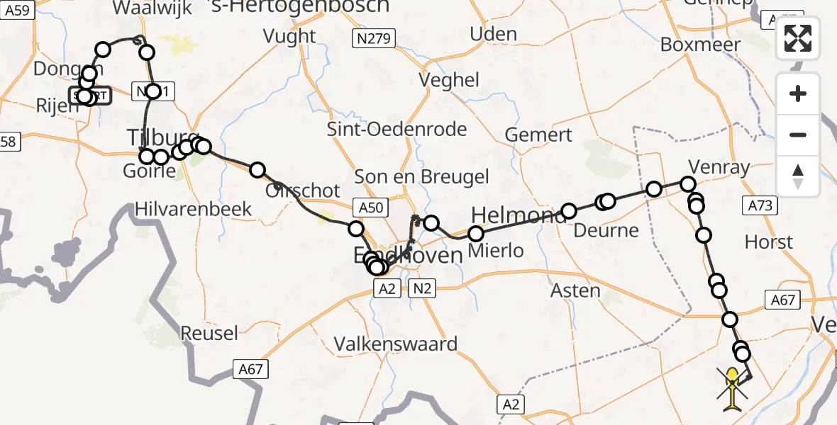 Routekaart van de vlucht: Politieheli naar Helden, Langendijk