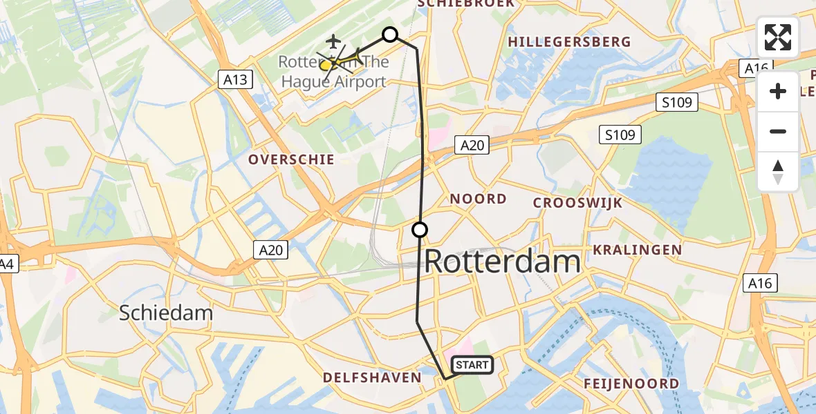 Routekaart van de vlucht: Lifeliner 2 naar Rotterdam The Hague Airport, Joost van Geelstraat