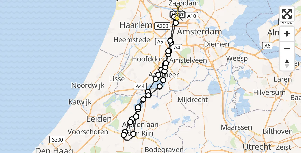 Routekaart van de vlucht: Lifeliner 1 naar Amsterdam Heliport, Nieuw-Zeelandweg