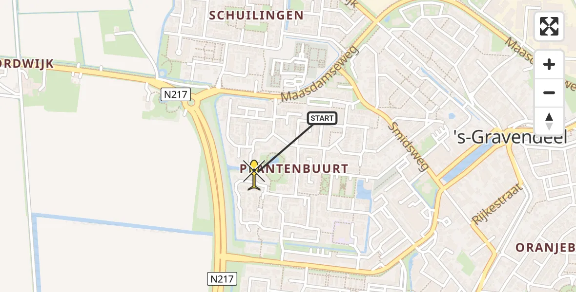 Routekaart van de vlucht: Lifeliner 2 naar 's-Gravendeel, Irisstraat