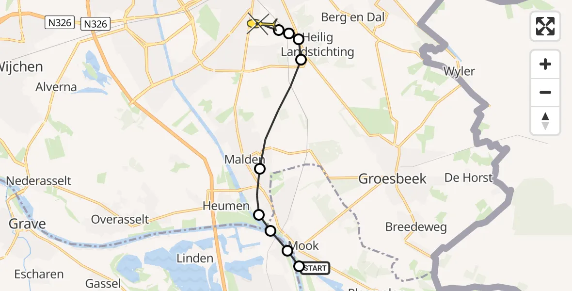 Routekaart van de vlucht: Lifeliner 3 naar Radboud Universitair Medisch Centrum, Halderweg