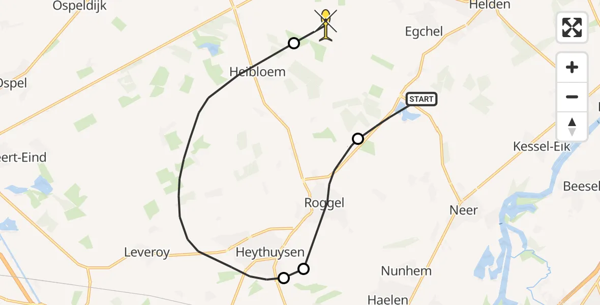 Routekaart van de vlucht: Politieheli naar Panningen, Roggelseweg