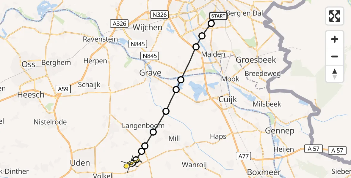 Routekaart van de vlucht: Lifeliner 3 naar Vliegbasis Volkel, Oude Molenweg