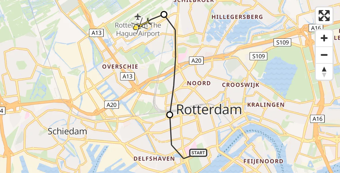 Routekaart van de vlucht: Lifeliner 2 naar Rotterdam The Hague Airport, Nieuwe Binnenweg