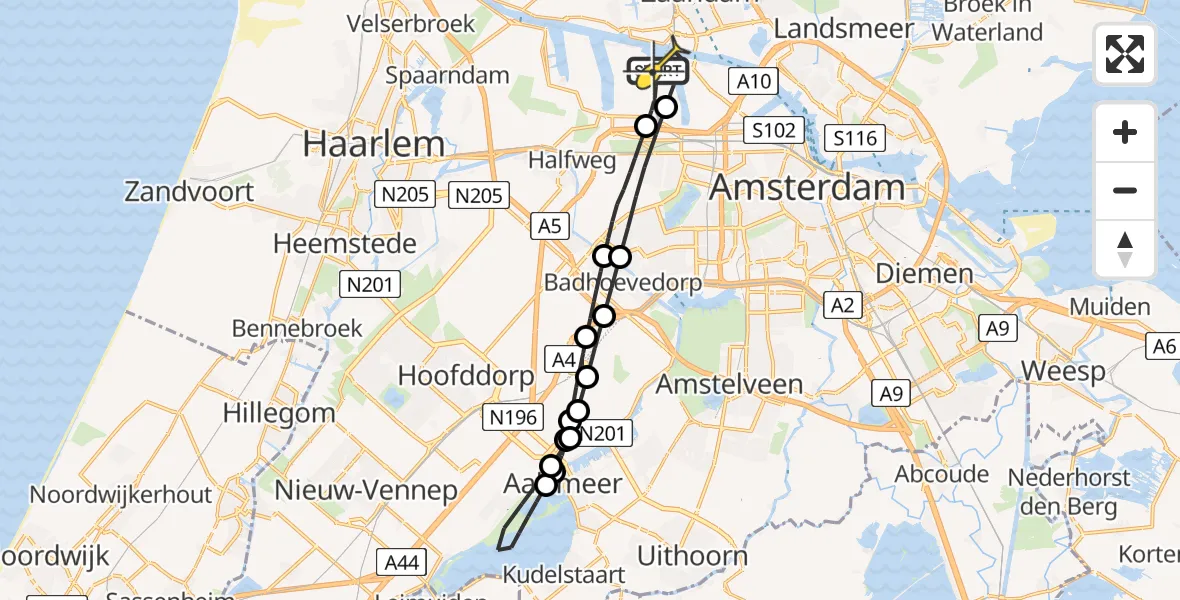 Routekaart van de vlucht: Lifeliner 1 naar Amsterdam Heliport, Hornweg