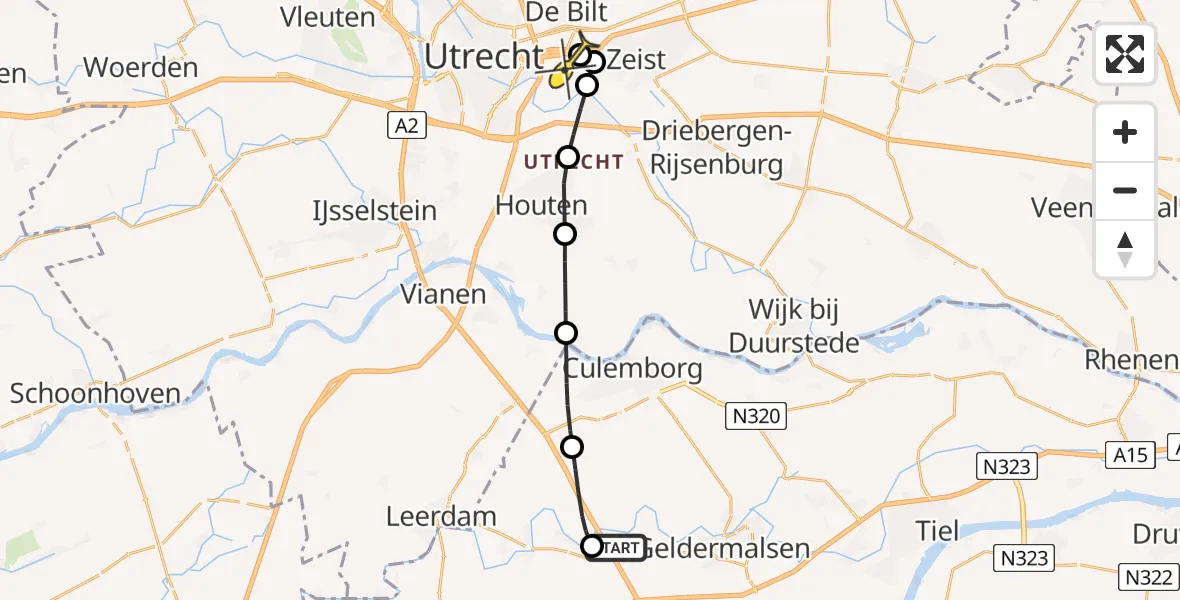 Routekaart van de vlucht: Lifeliner 1 naar Universitair Medisch Centrum Utrecht, Sportstraat