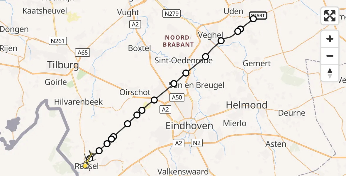 Routekaart van de vlucht: Lifeliner 3 naar Reusel, Rondweg Volkel