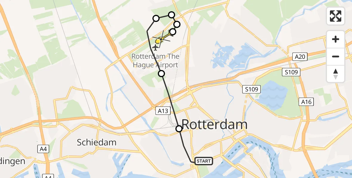 Routekaart van de vlucht: Lifeliner 2 naar Rotterdam The Hague Airport, Schietbaanlaan