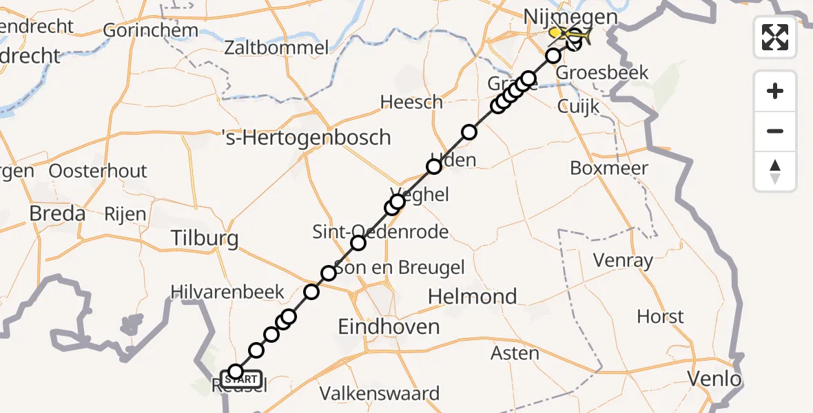 Routekaart van de vlucht: Lifeliner 3 naar Radboud Universitair Medisch Centrum, Lage Mierdsedijk