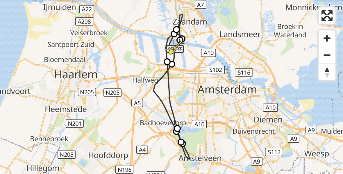 Routekaart van de vlucht: Lifeliner 1 naar Amsterdam Heliport, Nieuw-Zeelandweg