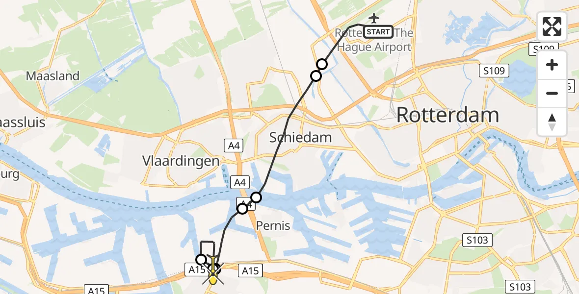 Routekaart van de vlucht: Lifeliner 2 naar Hoogvliet, Doenkadepad