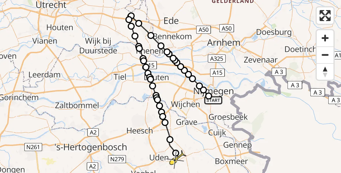 Routekaart van de vlucht: Lifeliner 3 naar Vliegbasis Volkel, Hazenkampseweg