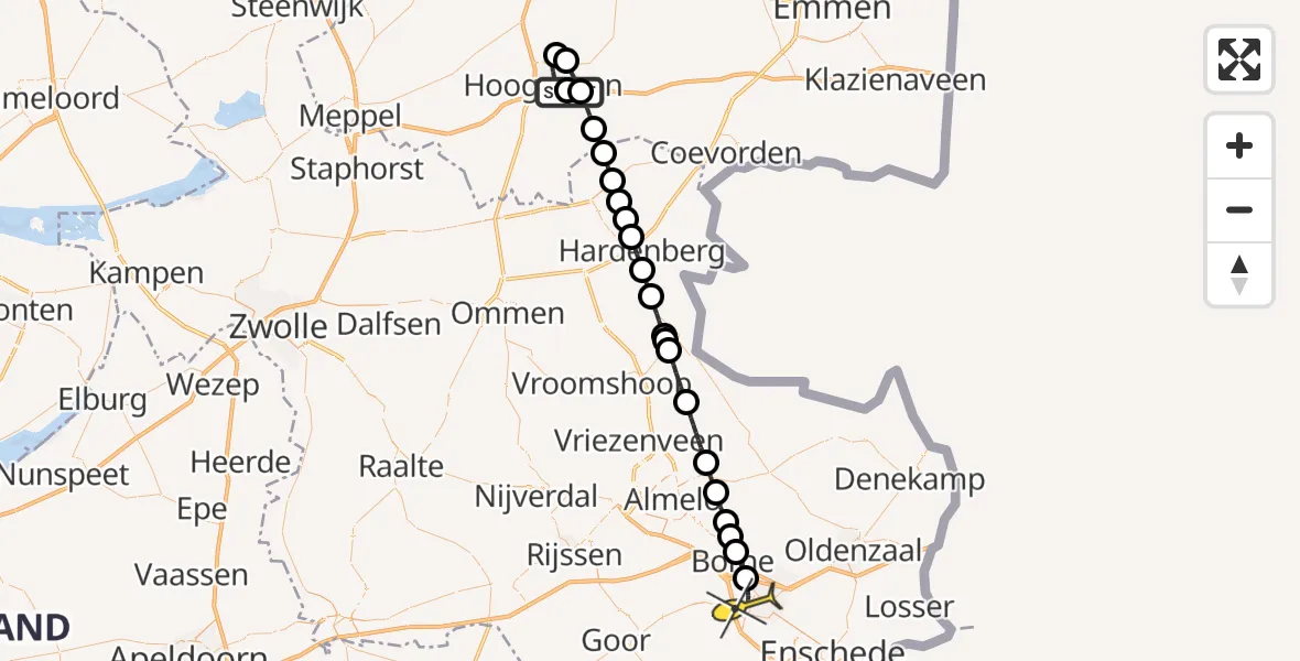 Routekaart van de vlucht: Lifeliner 4 naar Hengelo, Koekoeklaan