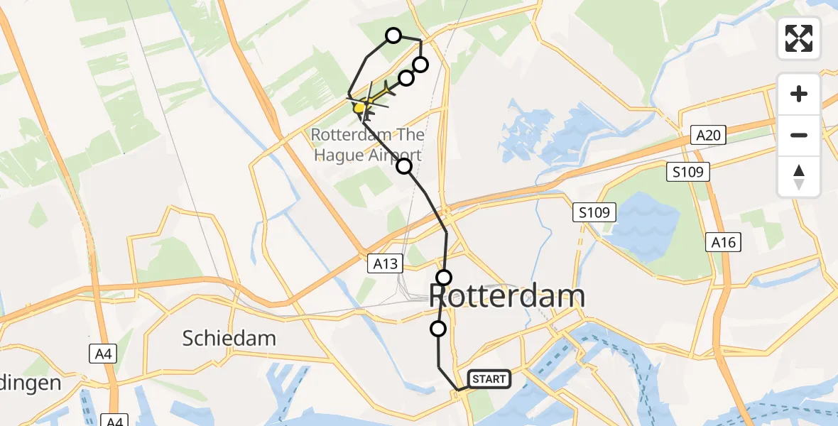 Routekaart van de vlucht: Lifeliner 2 naar Rotterdam The Hague Airport, Hondiusstraat