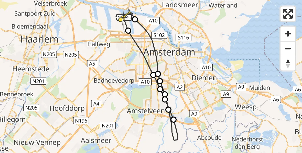 Routekaart van de vlucht: Lifeliner 1 naar Amsterdam Heliport, Maltaweg