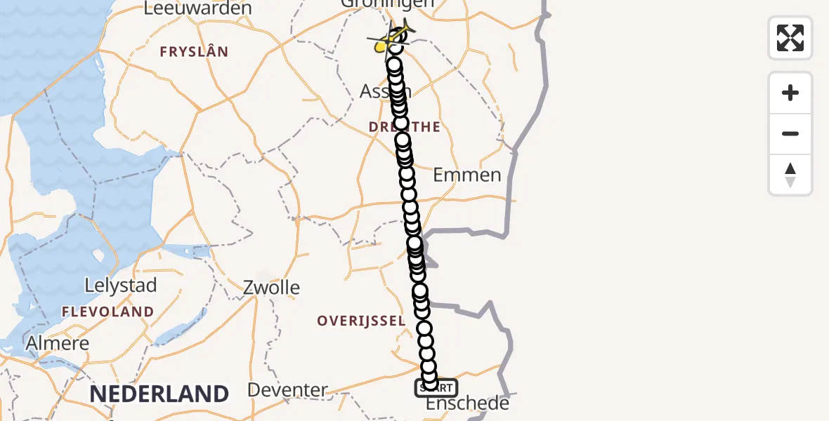 Routekaart van de vlucht: Lifeliner 4 naar Groningen Airport Eelde, Kamphorstweg