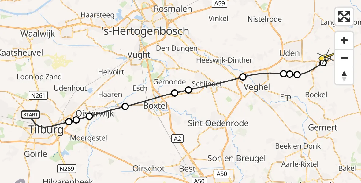 Routekaart van de vlucht: Lifeliner 3 naar Vliegbasis Volkel, Thomas van Aquinostraat