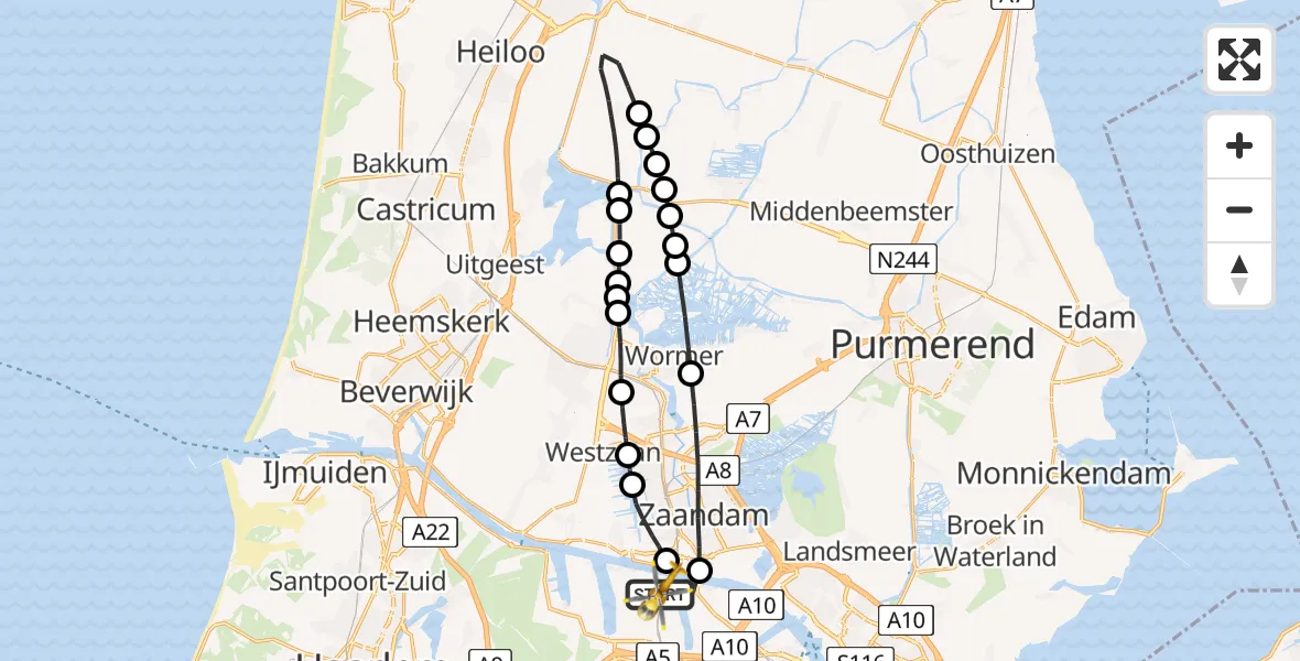 Vluchtroute Traumahelikopter Amsterdam Heliport - Amsterdam Heliport, 01 januari 2025, 01:47