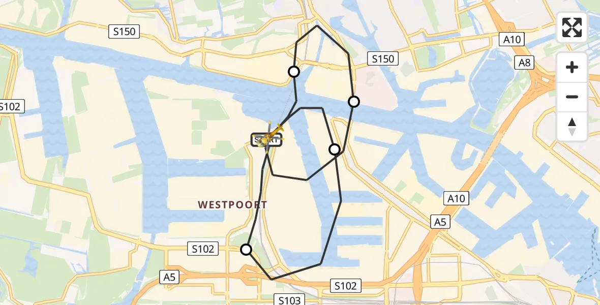 Vluchtroute Traumahelikopter Amsterdam Heliport - Amsterdam Heliport, 01 januari 2025, 02:18