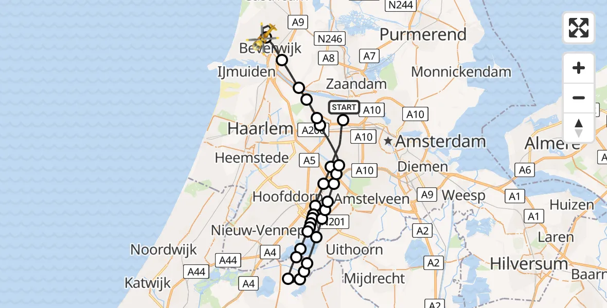 Routekaart van de vlucht: Lifeliner 1 naar Beverwijk, Corsicaweg