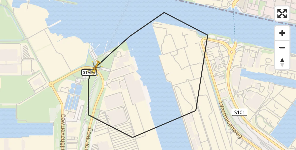 Vluchtroute Traumahelikopter Amsterdam Heliport - Amsterdam Heliport, 01 januari 2025, 04:26